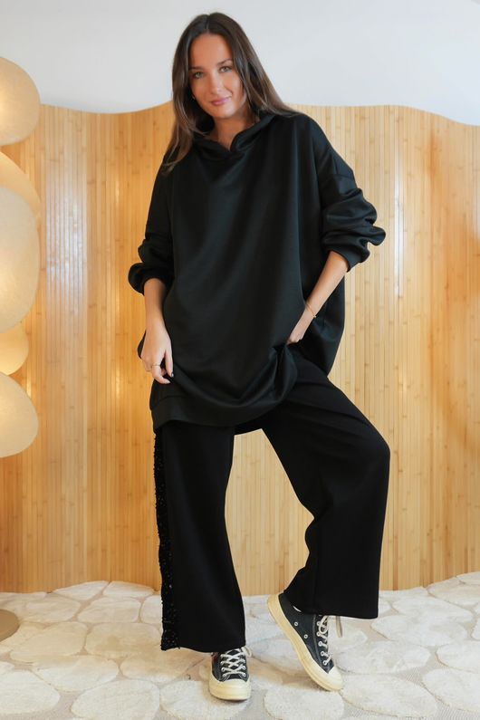 Soft Tech Jersey Oversized Hoodie Black